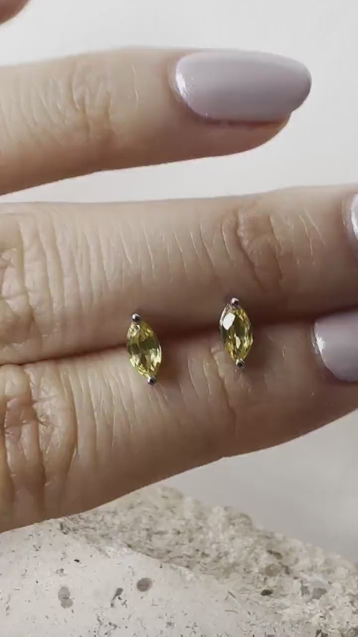 14K Solid Gold Genuine Marquise Yellow Sapphire Studs/Pair