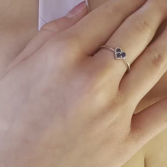14K White Gold Natural Sapphire Heart Ring | Genuine Sapphire Ring | Dainty Promise Ring | September Birthstone Gift