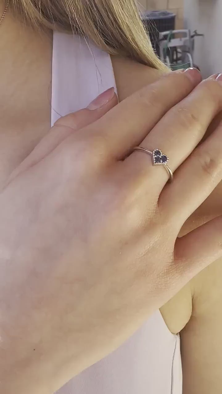14K White Gold Natural Sapphire Heart Ring | Genuine Sapphire Ring | Dainty Promise Ring | September Birthstone Gift