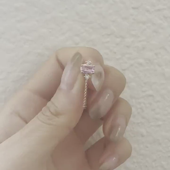 14K Solid Gold Genuine Pink Sapphire and Diamond Chain Earrings