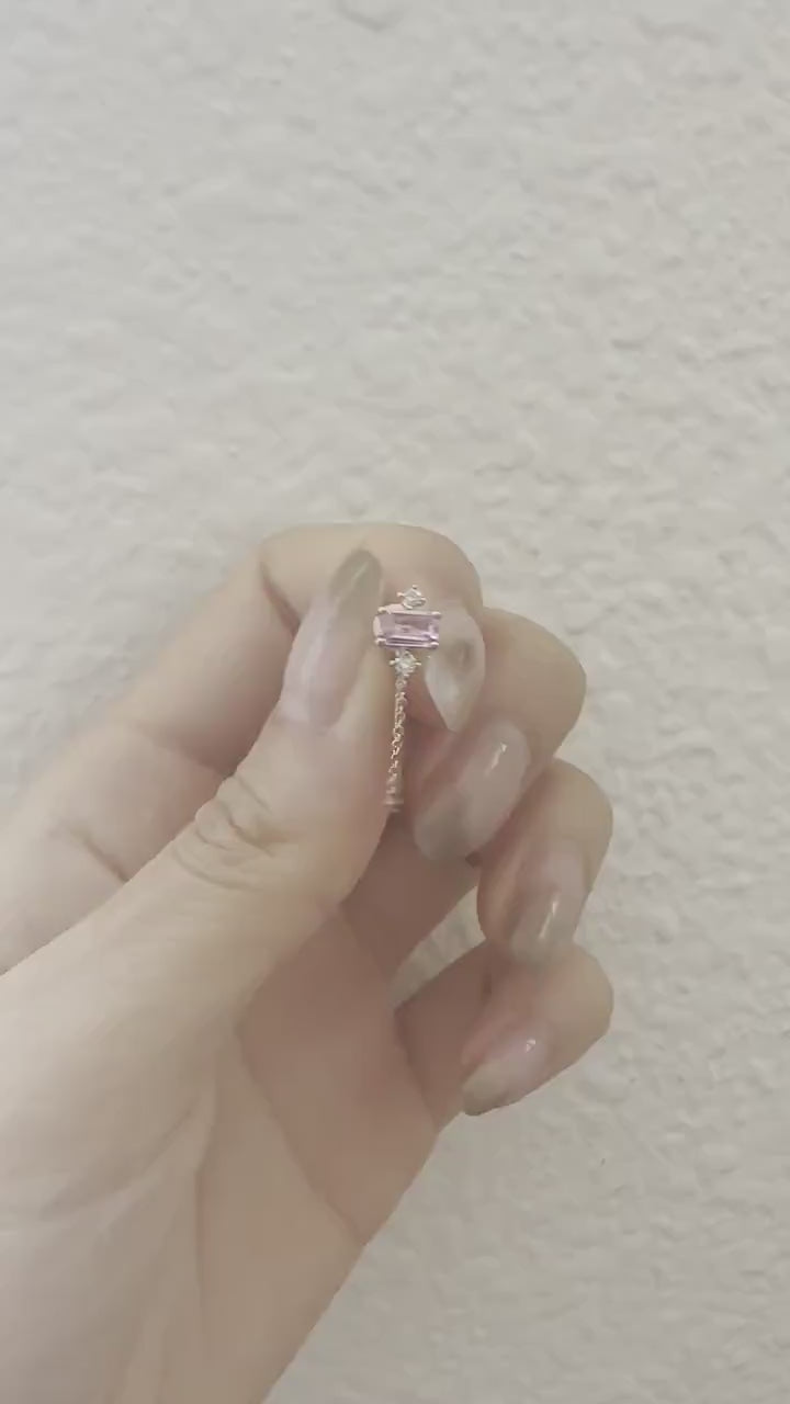 14K Solid Gold Genuine Pink Sapphire and Diamond Chain Earrings