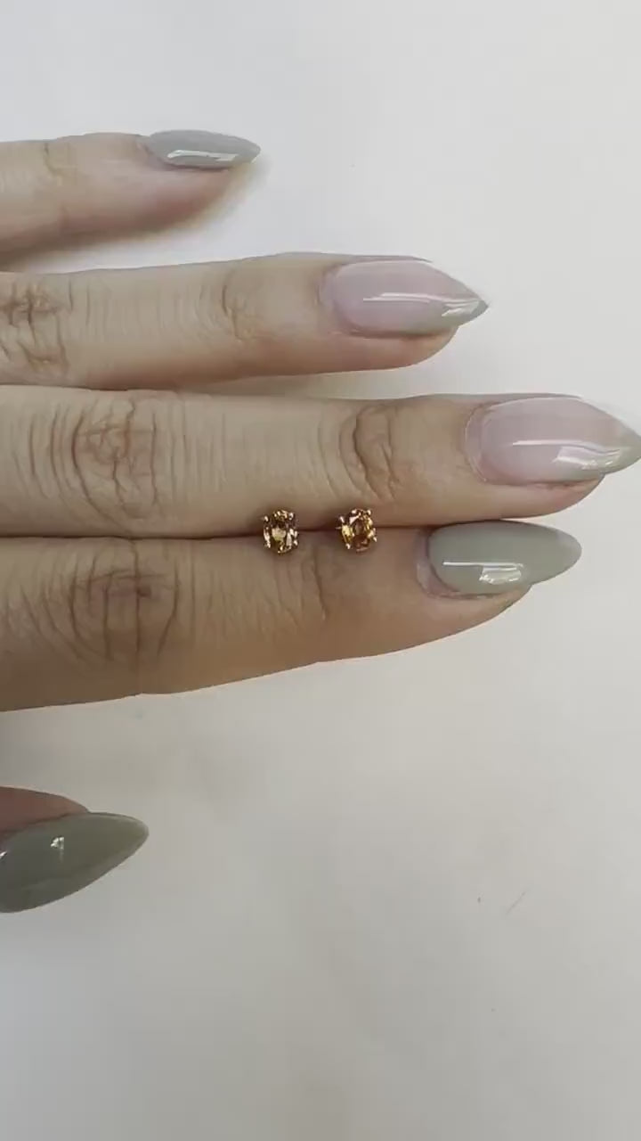Orange Sapphire Studs, 14K Solid Gold Genuine Sapphire Earrings, September Birthstone Gift for Her