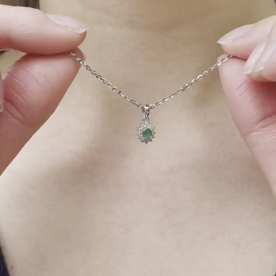 14K Solid Gold Emerald and Diamond Pendant (pendant only)