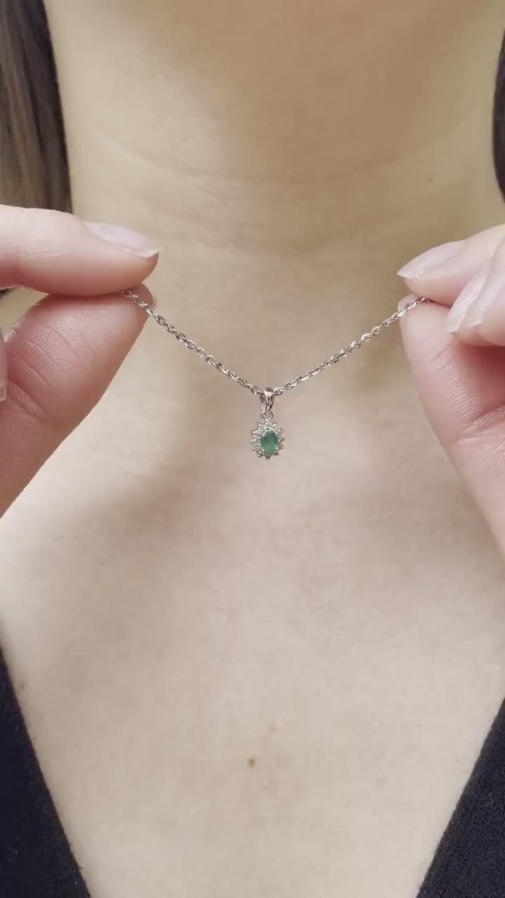 14K Solid Gold Emerald and Diamond Pendant (pendant only)