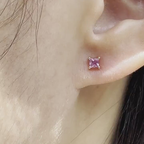 14K Solid Gold Natural Pink Sapphire Stud Earrings | Genuine Pink Sapphire Earrings | 3mm Dainty Studs | September Birthstone