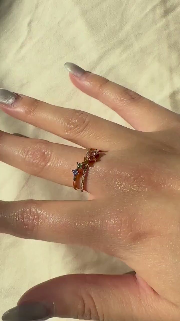 18K Solid Rose Gold Genuine Color Sapphire and Diamond Crossover Ring