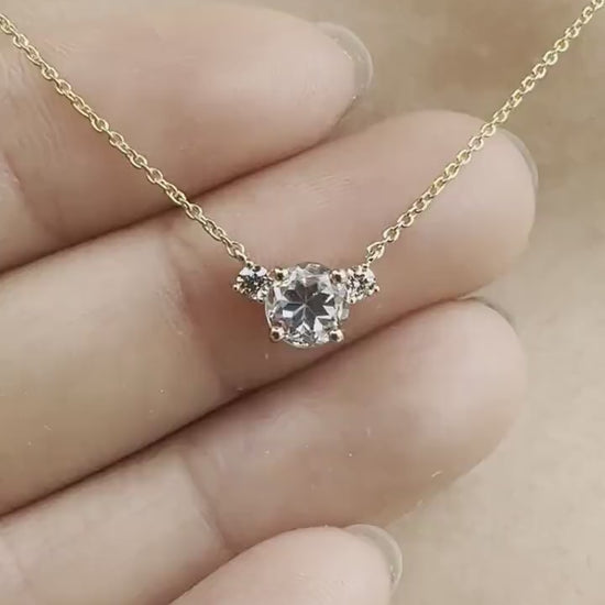 14K Solid Gold Natural Aquamarine Diamond Necklace | March Birthstone Necklace | Genuine Aquamarine Pendant