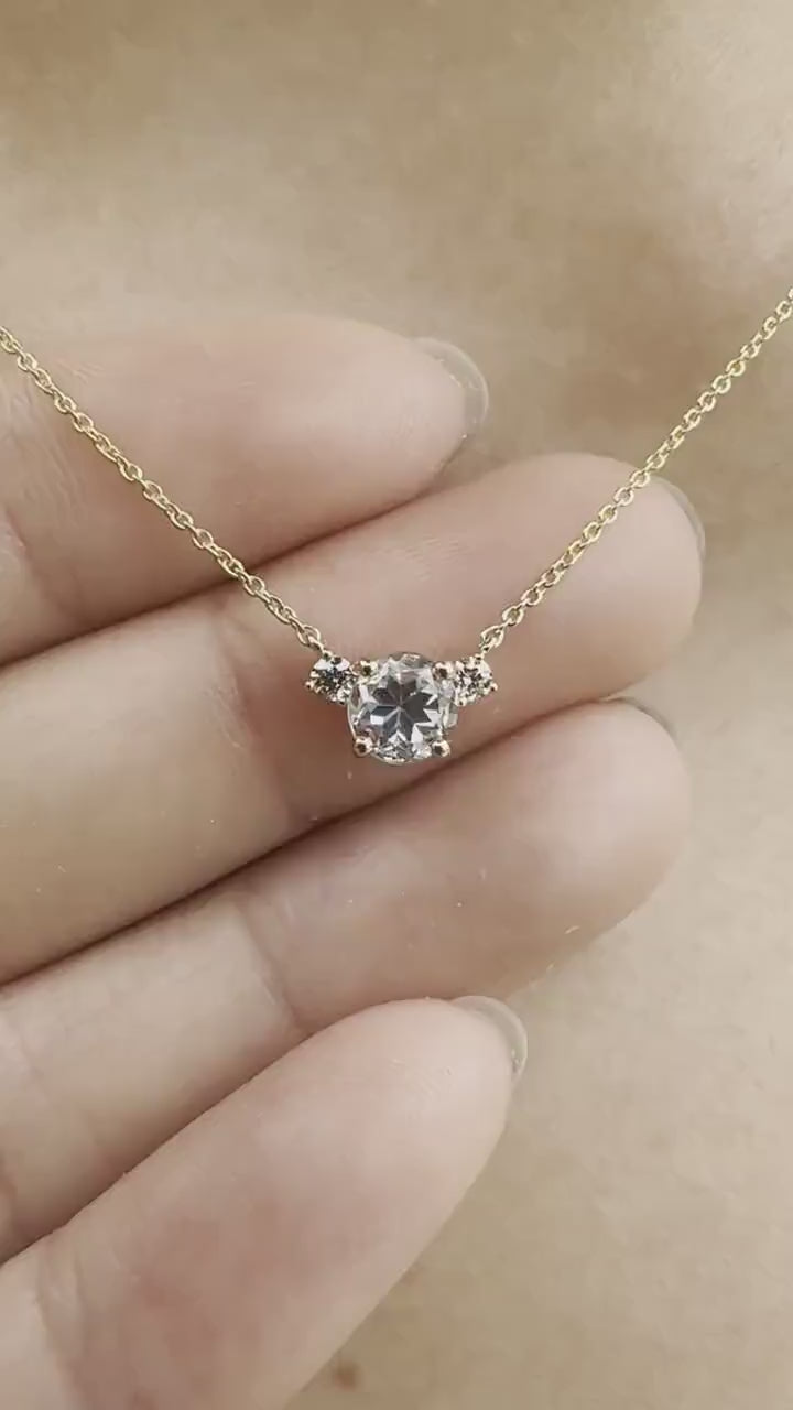 14K Solid Gold Natural Aquamarine Diamond Necklace | March Birthstone Necklace | Genuine Aquamarine Pendant