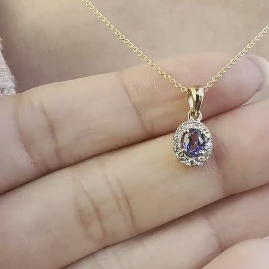 14K Solid Gold Genuine Diamond and Tanzanite Pendant (pendant only)