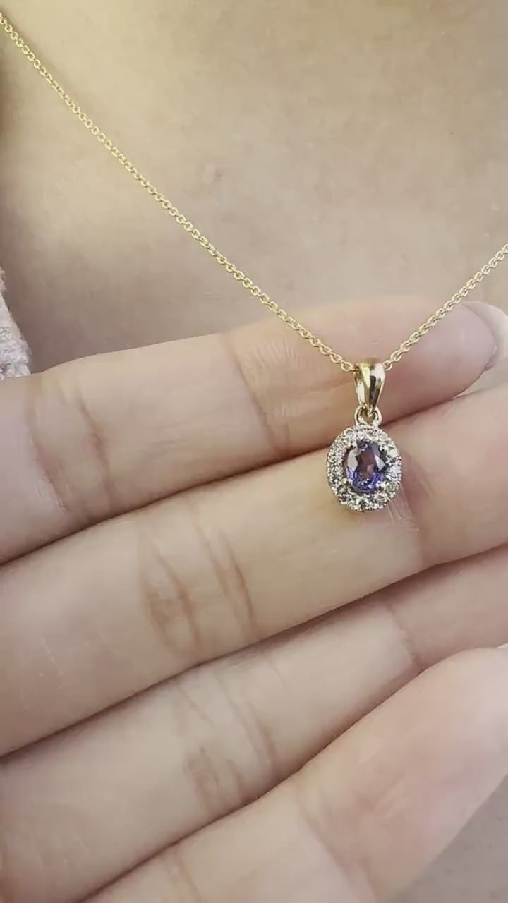 14K Solid Gold Genuine Diamond and Tanzanite Pendant (pendant only)