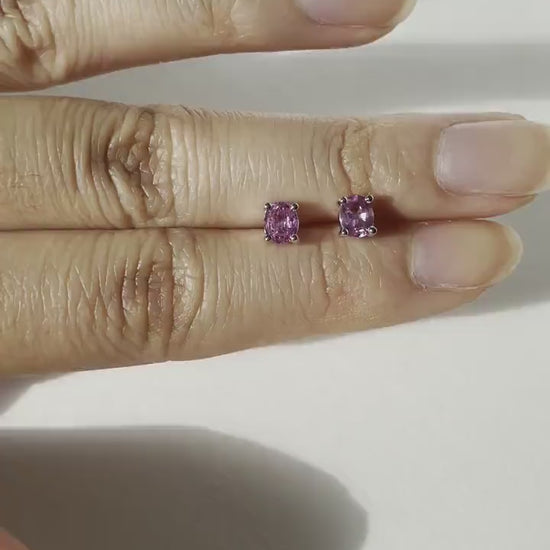 14K Solid Gold Natural Pink Sapphire Studs