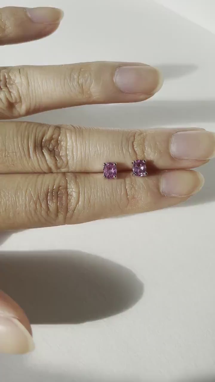 14K Solid Gold Natural Pink Sapphire Studs