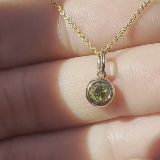 Natural Peridot Necklace, 14K Gold Bezel Pendant, Genuine Round Peridot, August Birthstone Gift for Her