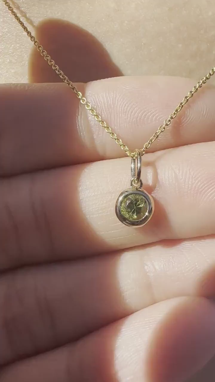 Natural Peridot Necklace, 14K Gold Bezel Pendant, Genuine Round Peridot, August Birthstone Gift for Her