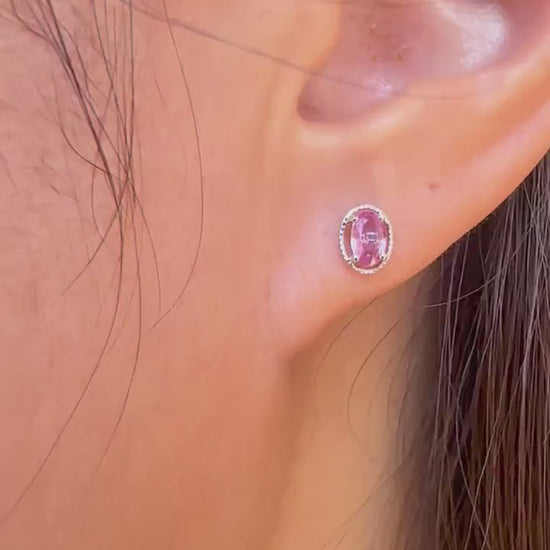 18K Solid Gold Genuine Oval Pink Sapphire Fancy Studs/Pair