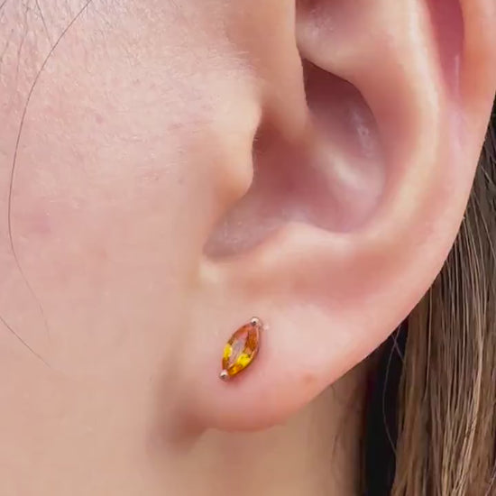 14K Solid Rose Gold Orange Sapphire Marquise Studs (pair)