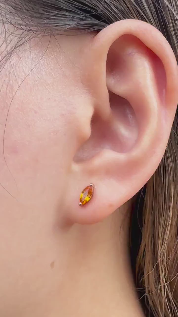 14K Solid Rose Gold Orange Sapphire Marquise Studs (pair)
