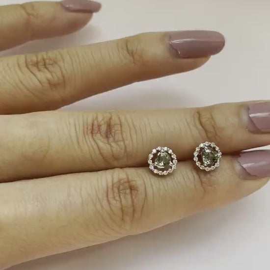 18K Solid Gold Green Sapphire Studs