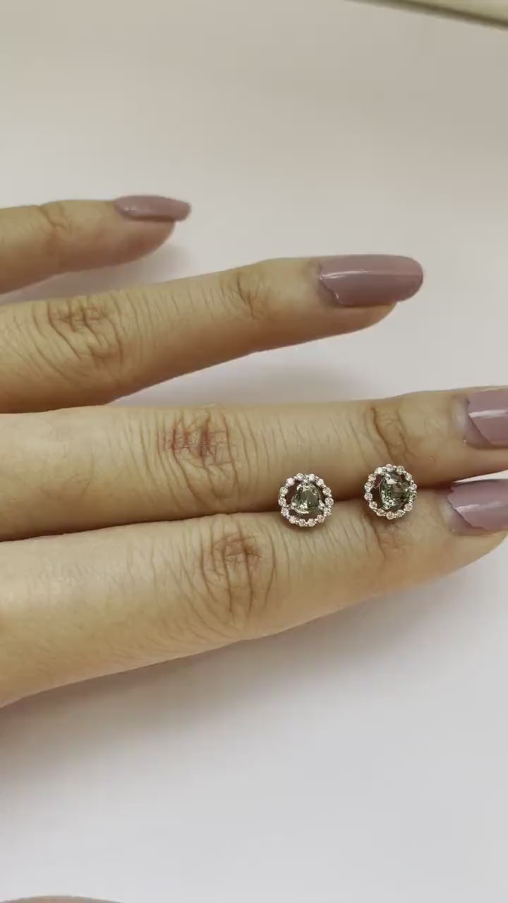 18K Solid Gold Green Sapphire Studs