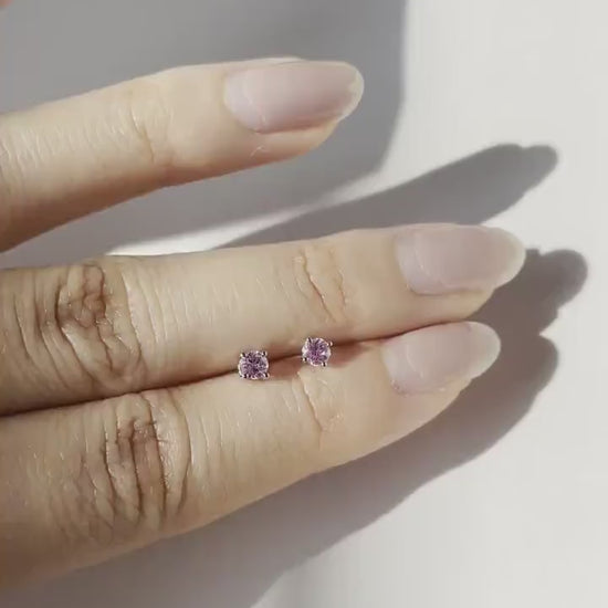 14K Solid Gold Genuine Pink Sapphire Studs