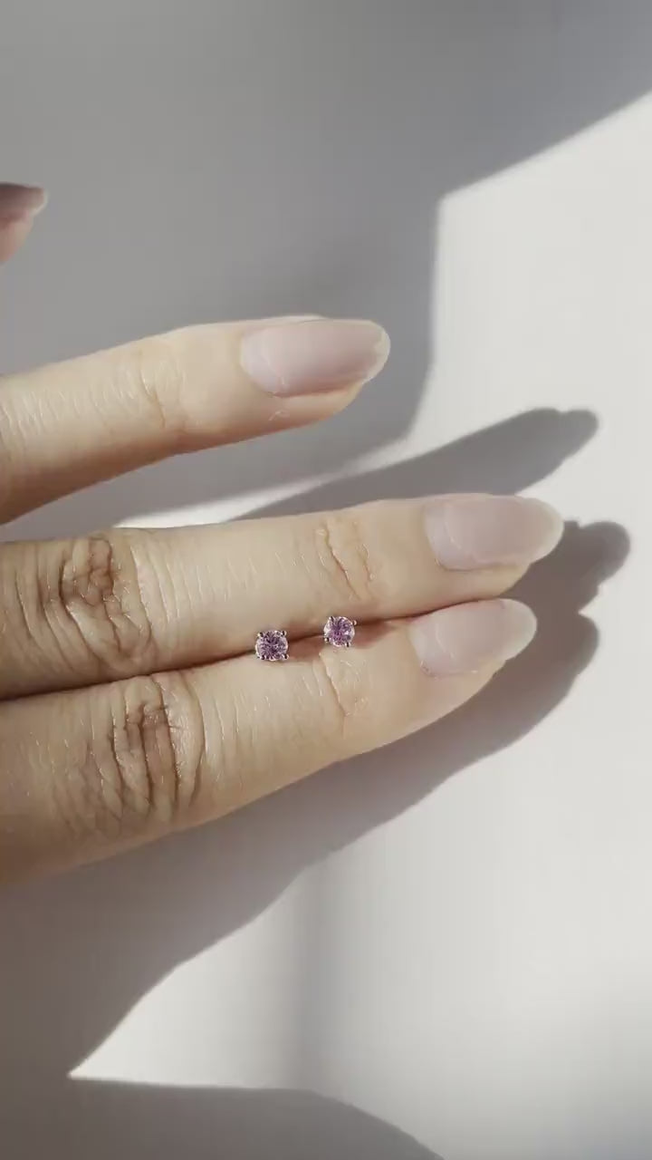 14K Solid Gold Genuine Pink Sapphire Studs