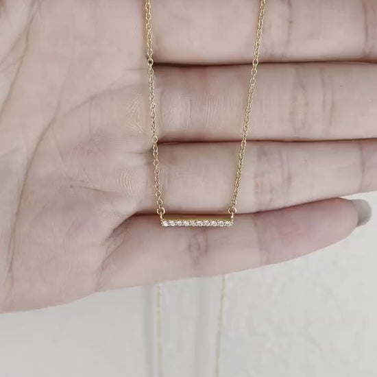 18K Solid Gold Diamond Bar Necklace