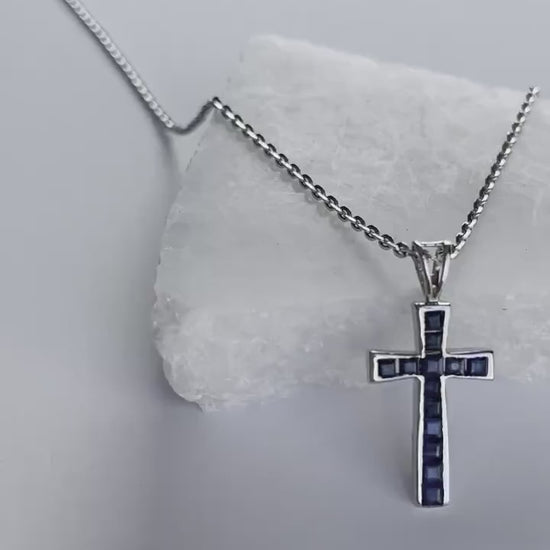 14K Solid Gold Sapphire Cross Pendant (Pendant Only)