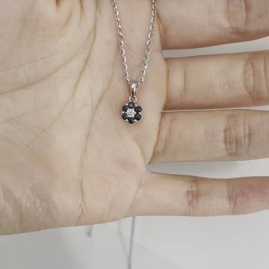 14K Solid Gold Genuine Sapphire and Diamond Flower Pendant (pendant only no chain)