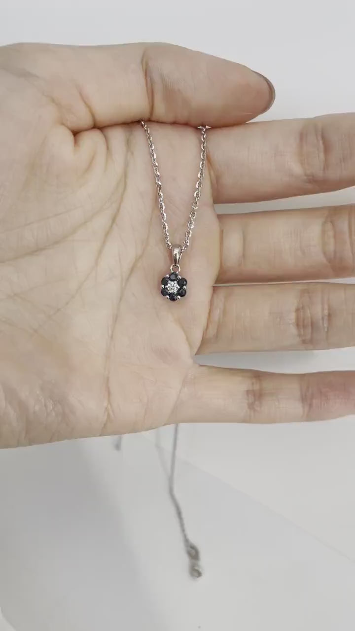 14K Solid Gold Genuine Sapphire and Diamond Flower Pendant (pendant only no chain)