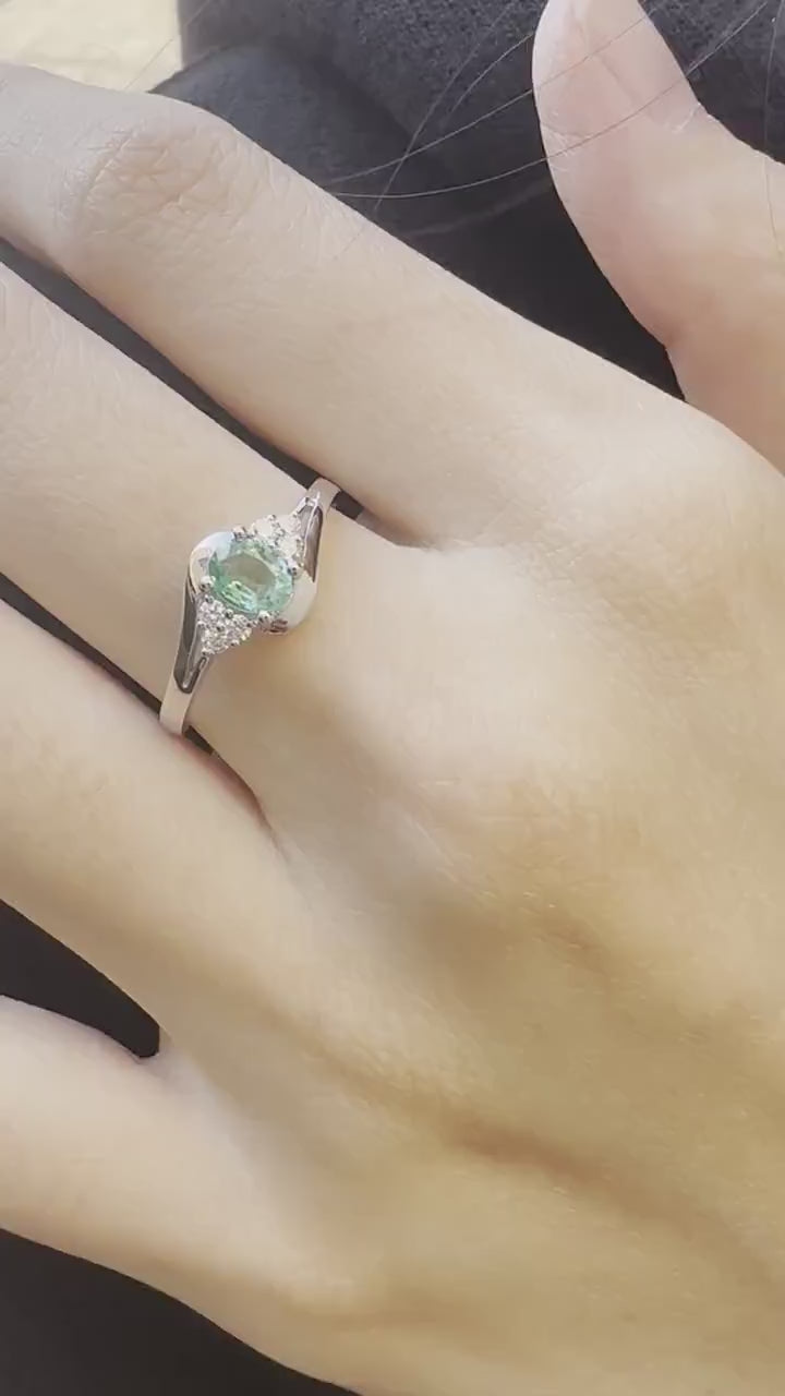 14K Solid White Gold Genuine Oval Emerald and Diamond Ring/Engagement Ring/Promise Ring