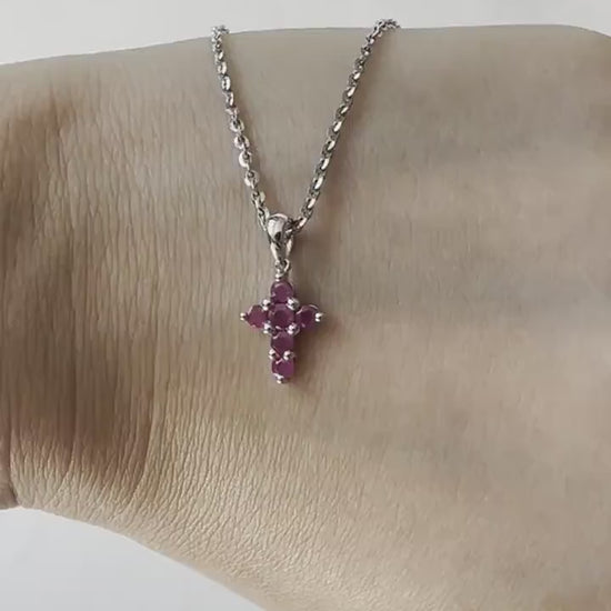 14K Solid Gold Genuine Ruby Small Cross Pendant (pendant only)