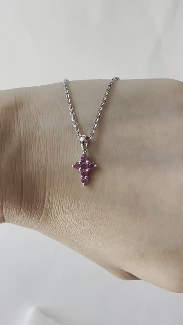 14K Solid Gold Genuine Ruby Small Cross Pendant (pendant only)