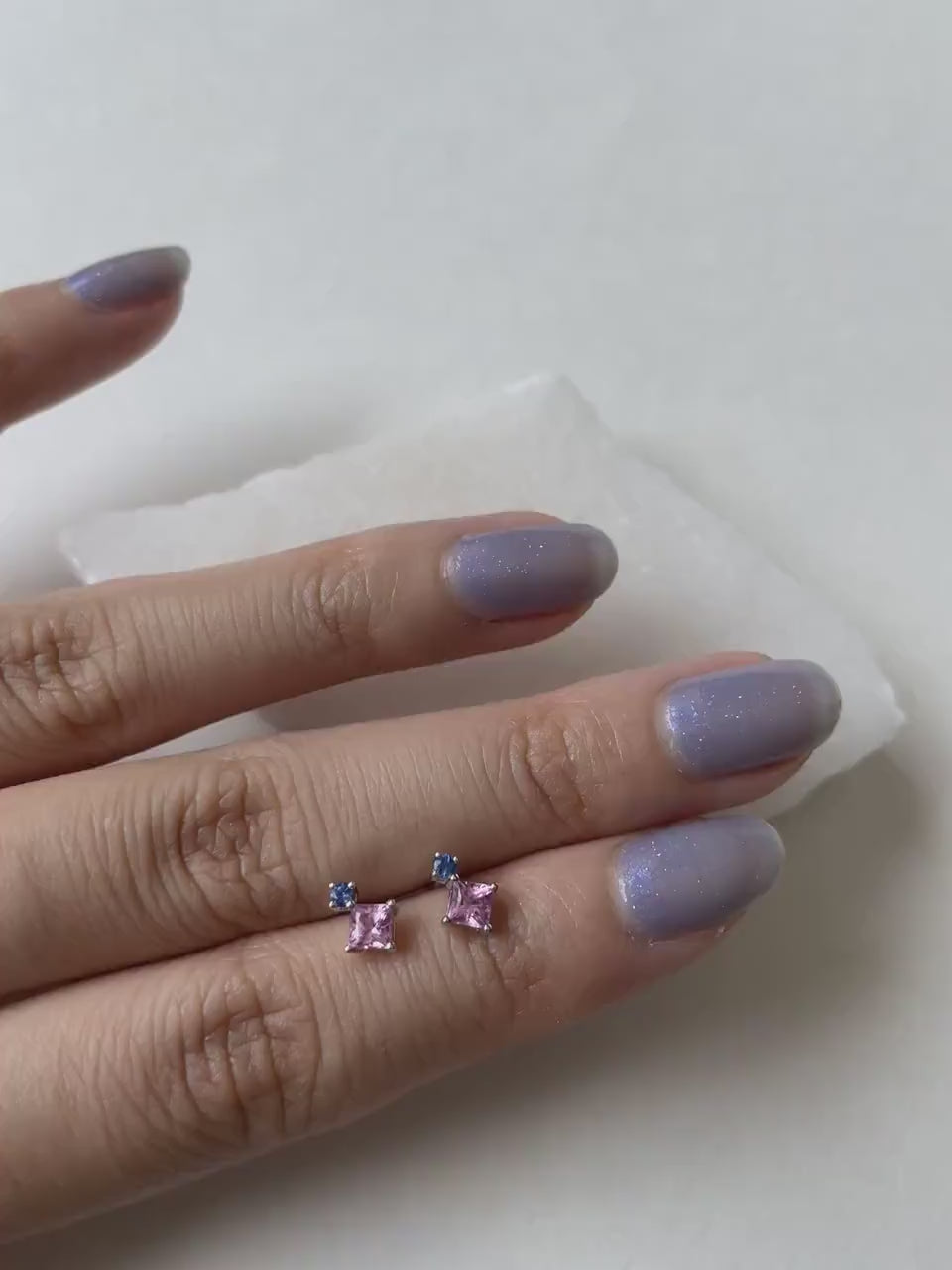 Pink Sapphire Earrings, 14K Solid Gold Ceylon Sapphire Studs, Genuine Sapphire Gift, Two Stone Earrings for Her