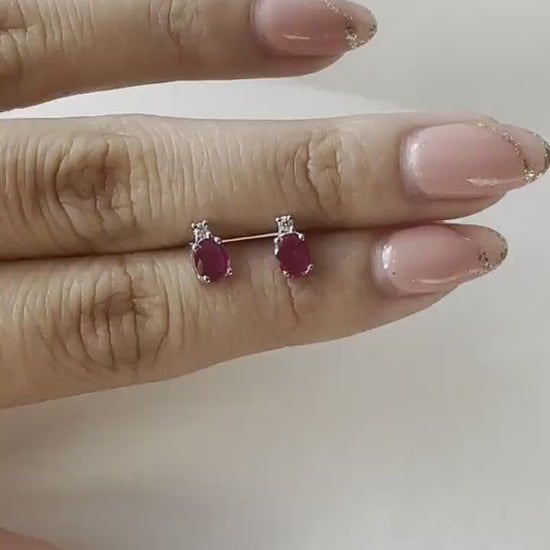 14K Solid Gold Genuine Ruby and Diamond Studs/Pair