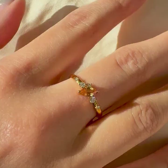 18K Solid Yellow Gold Genuine Yellow Sapphire and Diamond Ring