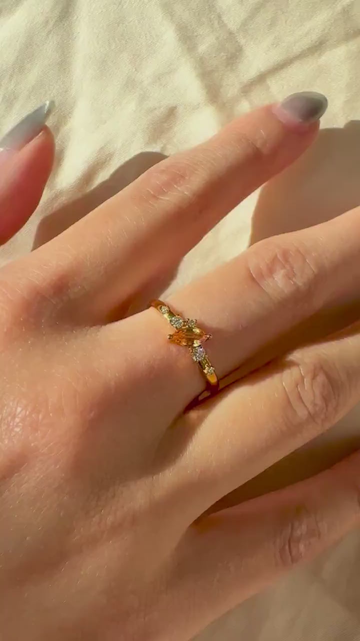 18K Solid Yellow Gold Genuine Yellow Sapphire and Diamond Ring