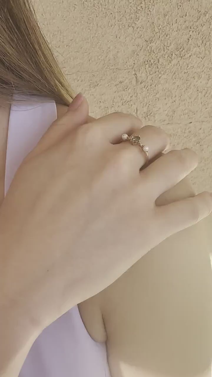 18K Solid White Gold or Rose Gold Genuine Pink Sapphire and Akoya Pearl Ring