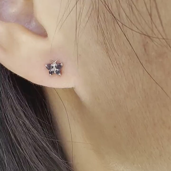 14K Solid Gold Genuine Sapphire Butterfly Studs/Pair