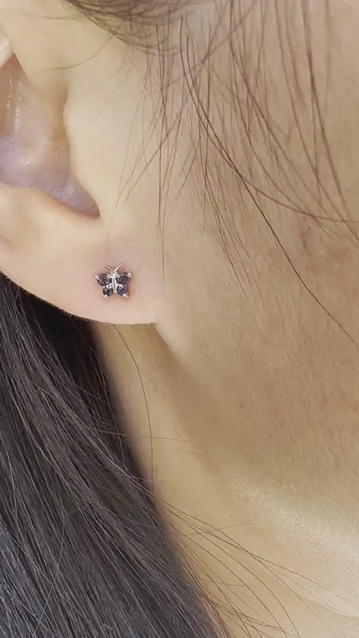 14K Solid Gold Genuine Sapphire Butterfly Studs/Pair