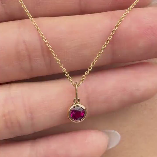 Rubellite Necklace, 14K Solid Gold Bezel Pendant, Genuine Pink Tourmaline Necklace, October Birthstone Gift, Dainty Necklace for Her