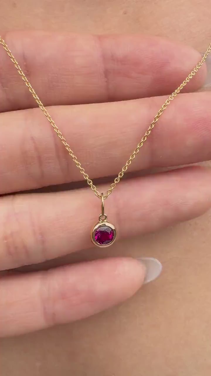 Rubellite Necklace, 14K Solid Gold Bezel Pendant, Genuine Pink Tourmaline Necklace, October Birthstone Gift, Dainty Necklace for Her