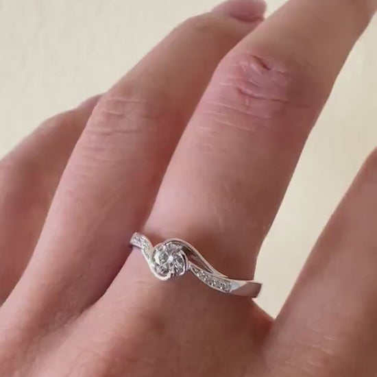 18K Solid White Gold Genuine 0.19 Carat Diamond Ring