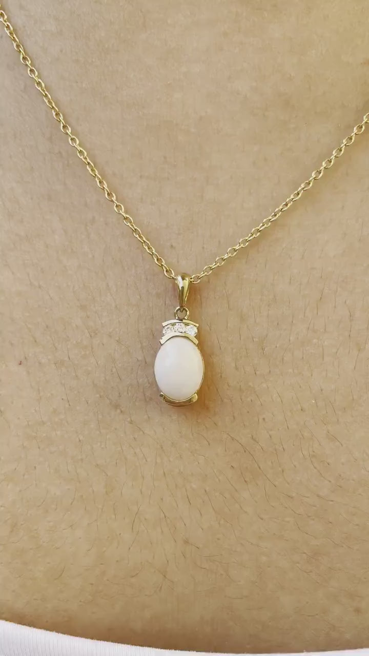 14K Solid Gold Australian Opal and Diamond Pendant (pendant only)