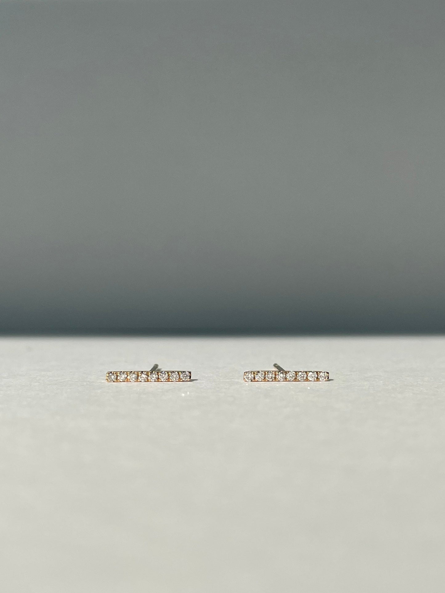 14K Solid Gold Bar Diamond Studs