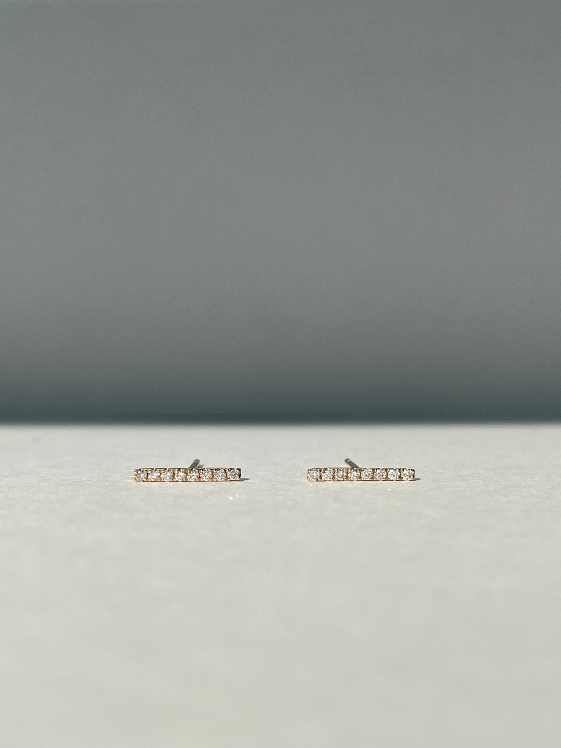 14K Solid Gold Bar Diamond Studs
