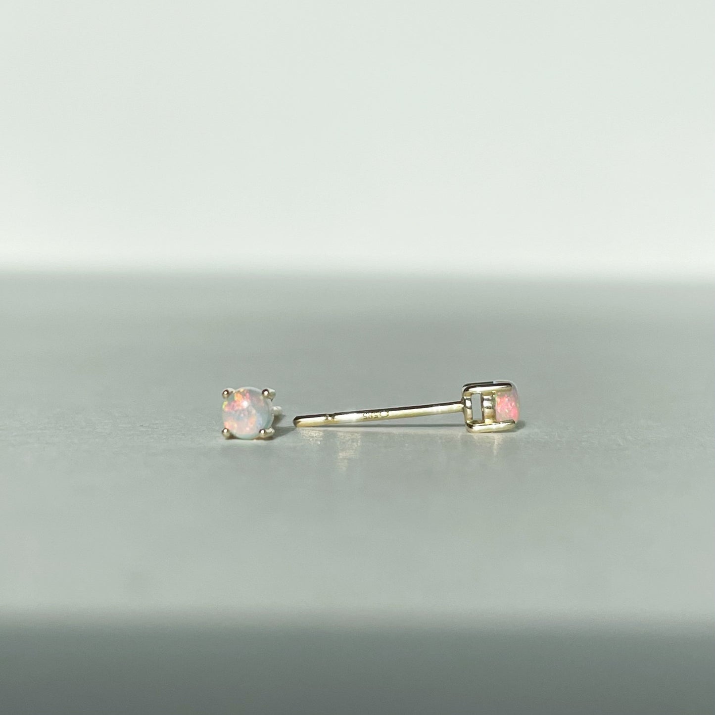14K Solid Gold Genuine 3mm Round Opal Studs