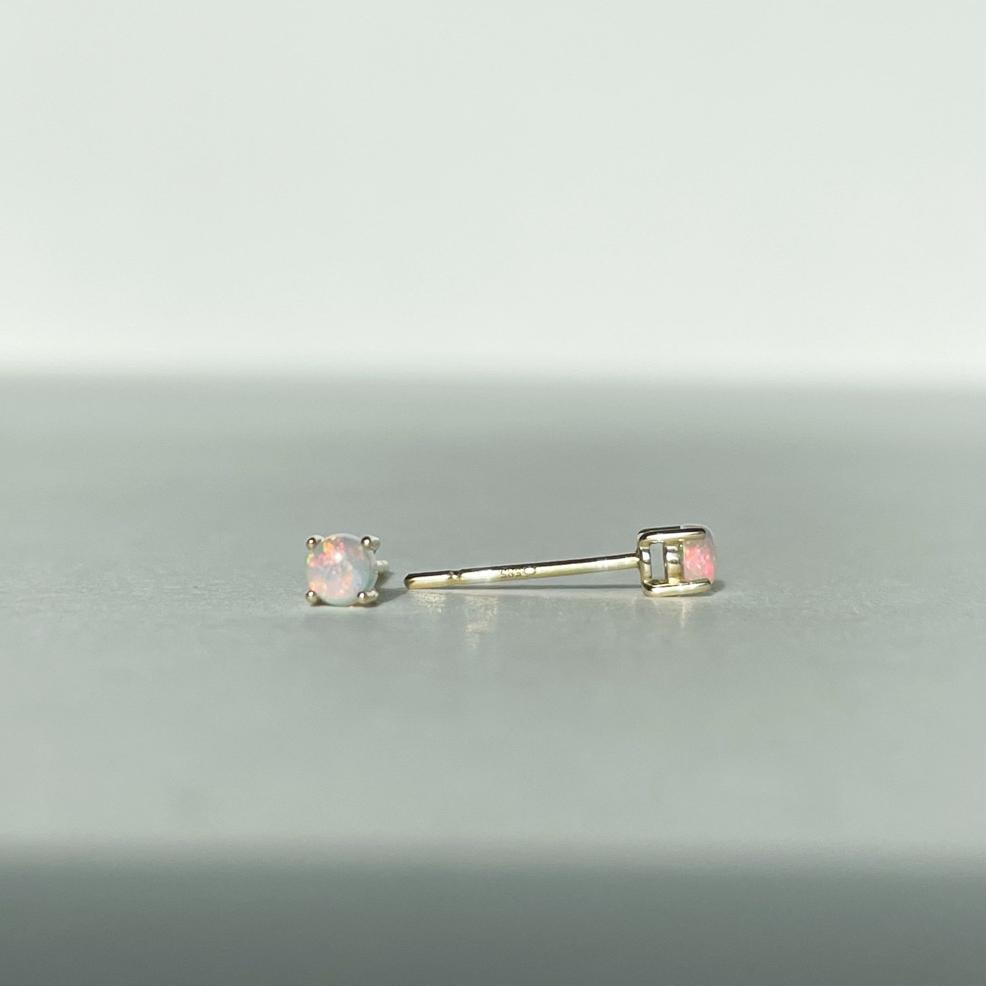 14K Solid Gold Genuine 3mm Round Opal Studs