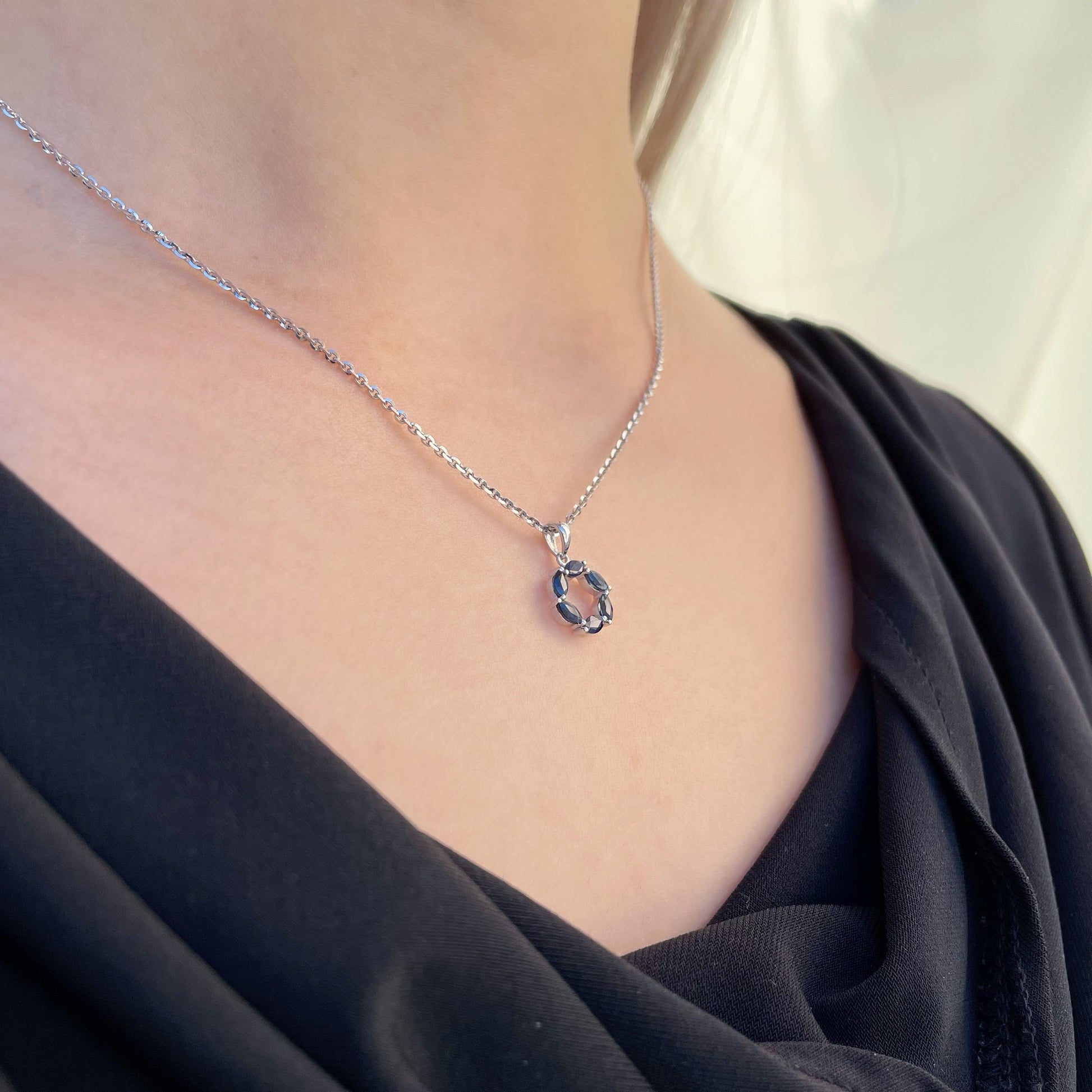 14K Solid Gold Genuine Sapphire Circle Pendant (pendant only)