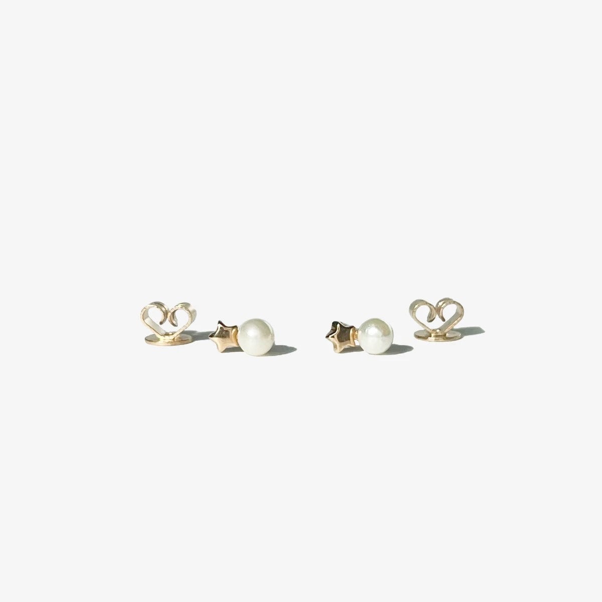 18K Solid Gold Star Pearl Studs