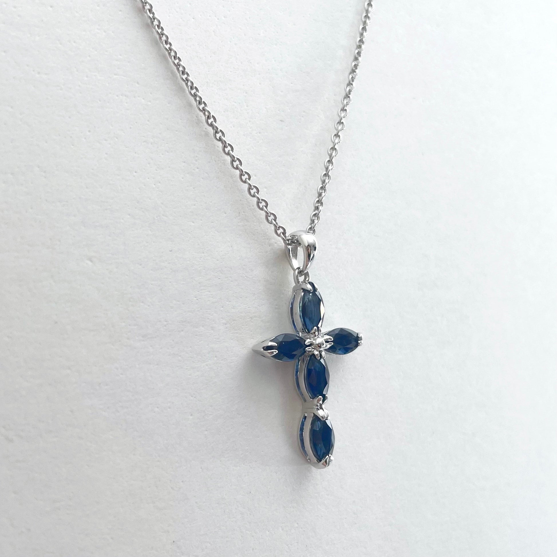 14K Solid Gold Genuine Sapphire Cross Pendant (pendant only)